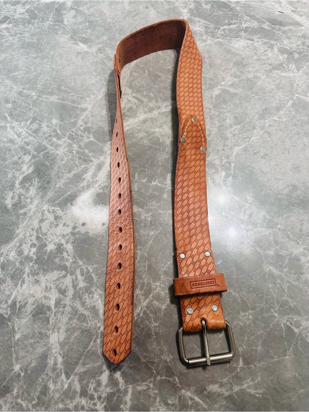 Vintage CRAFTSMAN SADDLE LEATHER  Tan Tool Belt 2” Fits 28”- 45” 40472 Mexico